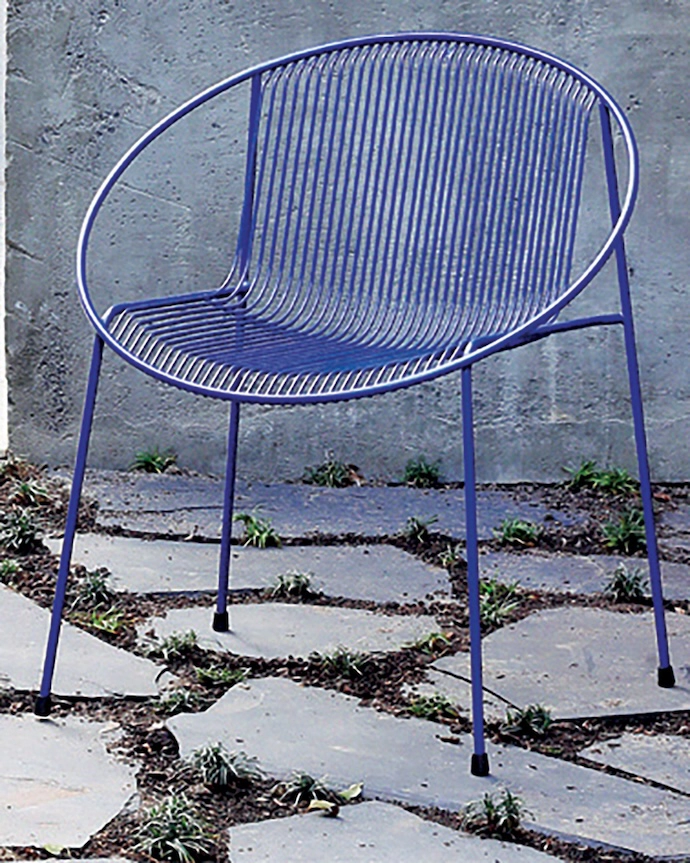 Haldane’s Hula chair is a contemporary take on the Salterini hoop chairs.