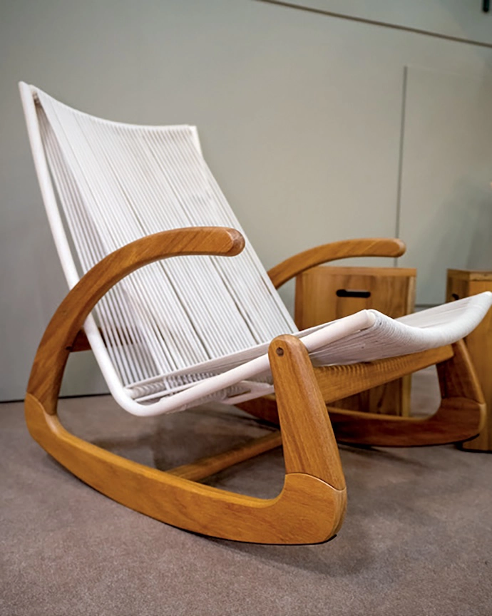 Outdoor furniture was having a moment in wood, aluminium and woven nylon.