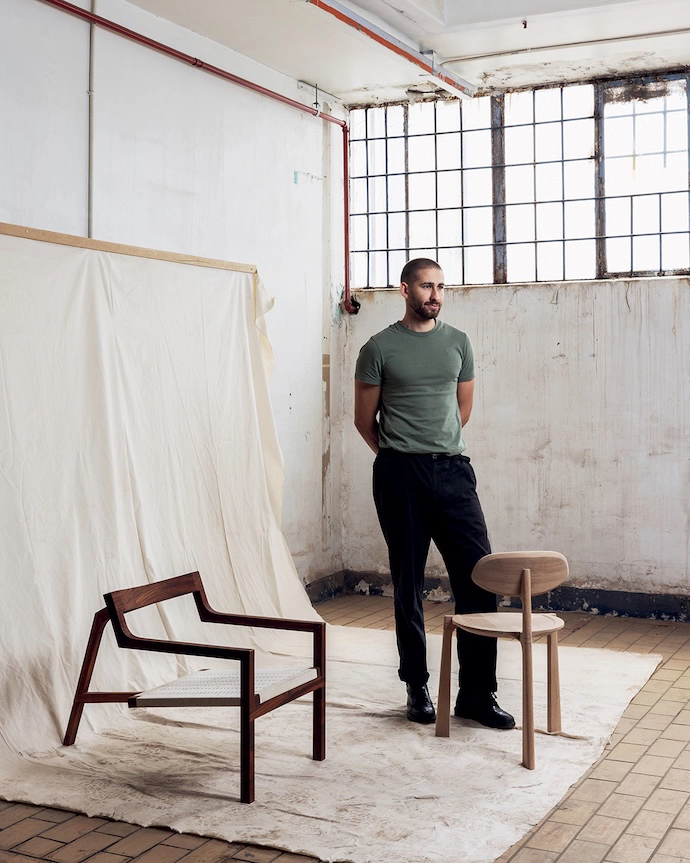 Tom Lead with his
Studio chair (left ) and Koppie chair (right). The latter – a collab with Stripped Collective – was the winner of the Cape Town Furniture Week x VISI Design Prize.