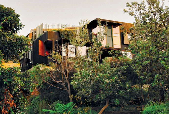 Adjacent to the house is a home office, atop which sits a roof garden.