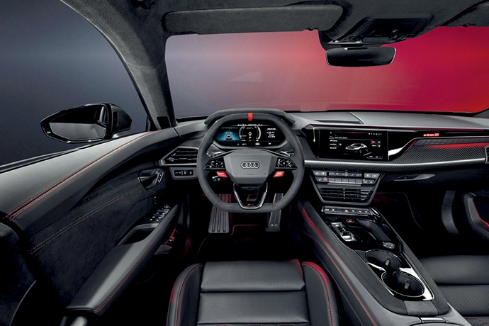 Fine Nappa leather, Dinamica microfibre, Graphite Grey inlays and stainless-steel pedals combine to create a cabin that feels every bit as purposeful as its exterior.