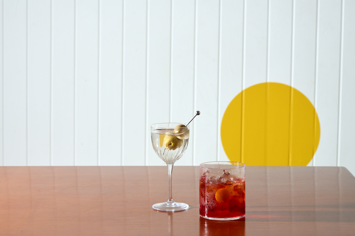 Cafe Sofi Polka Dot: Classic Martini and Classic Negroni